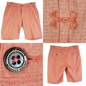 Under Armour UA Mens Size 34 Tech Golf Chino Flat Front Shorts Peachy Salmon
